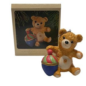 Hallmark 1983 Cinnamon Bear 1st Bear with Top Christmas Ornament Porcelain